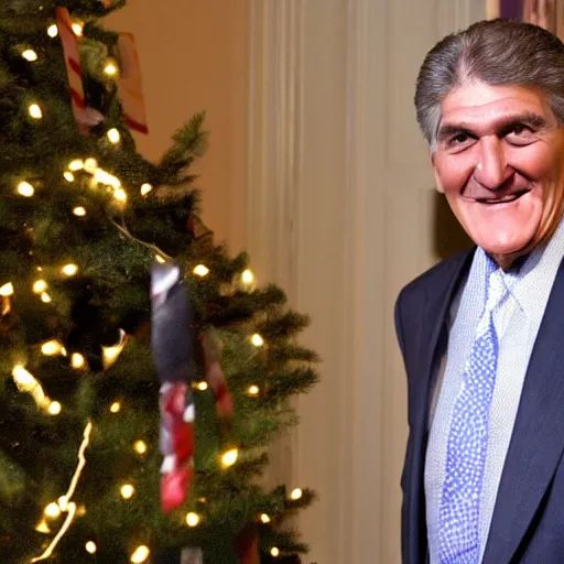 Prompt: Joe Manchin delighted because he received coal again for Christmas; coal everywhere