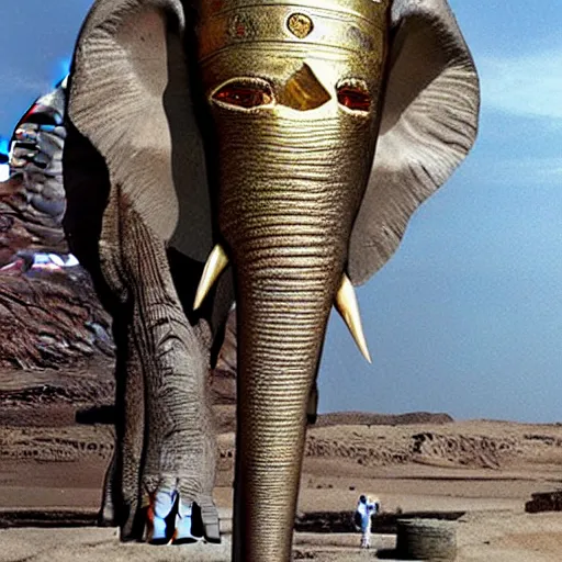 Image similar to the annunaki have returned to egypt with egyptian pharaoh head - dresses and breathing hoses that look like elephant trunks - alien - looking, futuristic, detailed, photo - realism