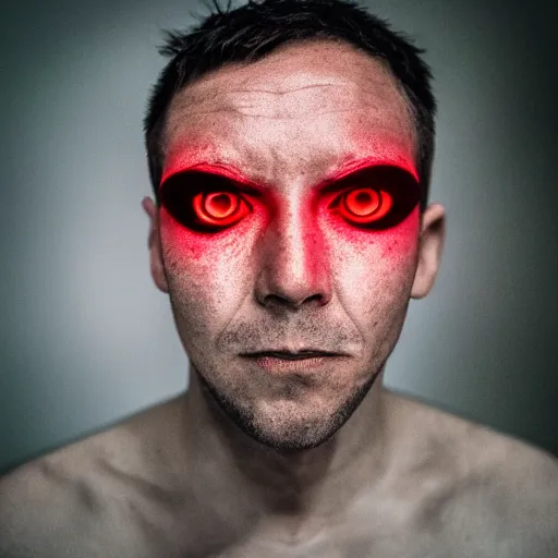 Image similar to a man with red glowing eyes