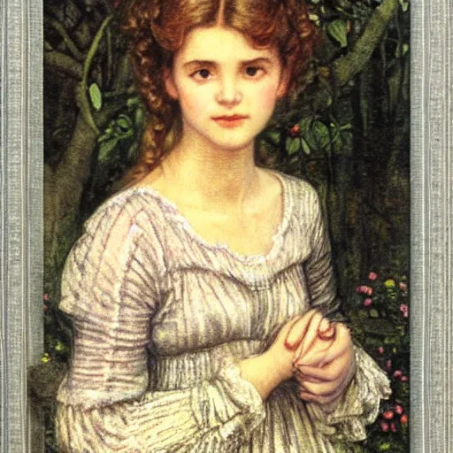 Image similar to photo of young woman by arthur hughes