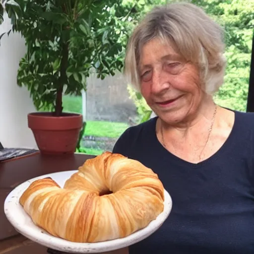 Prompt: une mamie qui fait des croissant