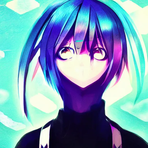 Image similar to chromatic aberration anime portrait trending on pixiv soft lighting