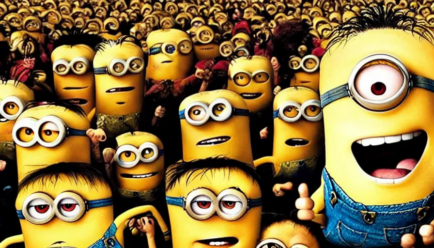 Image similar to fight club!!!!, fight club!!!! (((the minions))), movie still, directed by David fincher