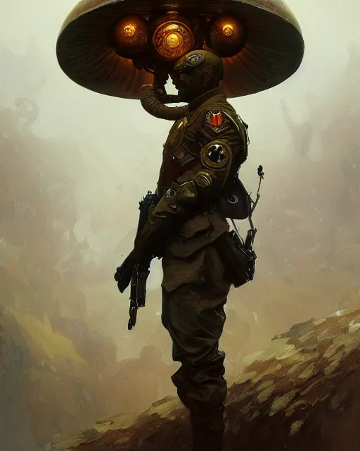 Prompt: portrait of a humanoid mushroom wearing a formal military outfit, science fantasy painting, elegant intricate digital painting artstation, greg rutkowski and alphonse mucha, detailed