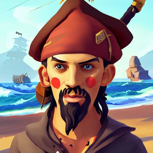 Image similar to painting jack the pirate on sea of thieves game avatar hero smooth face median photoshop filter cutout vector behance hd by jesper ejsing, by rhads, makoto shinkai and lois van baarle, ilya kuvshinov, rossdraws, illustration, art by ilya kuvshinov and gustav klimt