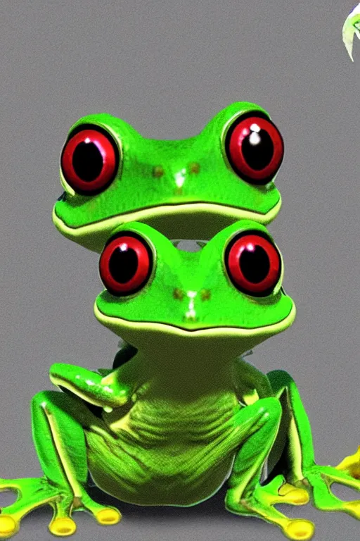 Prompt: in game footage of a green tree frog from the legend of zelda breath of the wild, breath of the wild art style.