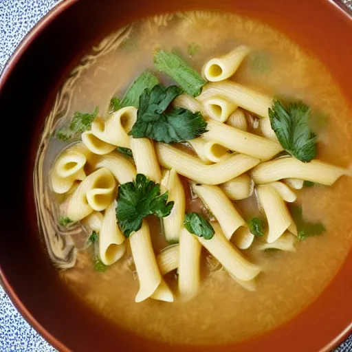 Image similar to hyperrealistic photo of a bowl of soup made of saturn shaped pasta