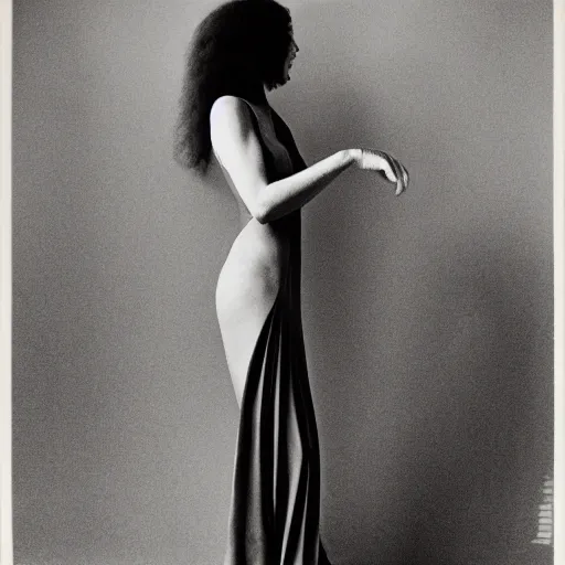 Image similar to photo of a woman in a dress by arnold newman. professional photography.