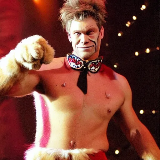 Image similar to 📷 john partridge as rum tum tugger, spike collar, fluffy neck, cats 1 9 9 8 musical 🎶