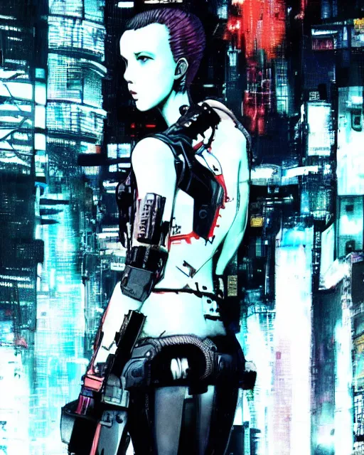 Image similar to photo of cyberpunk millie bobby brown by yoji shinkawa