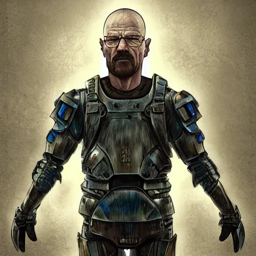 Prompt: Walter White in futuristic battle armour, 4k digital art, highly detailed, concept art