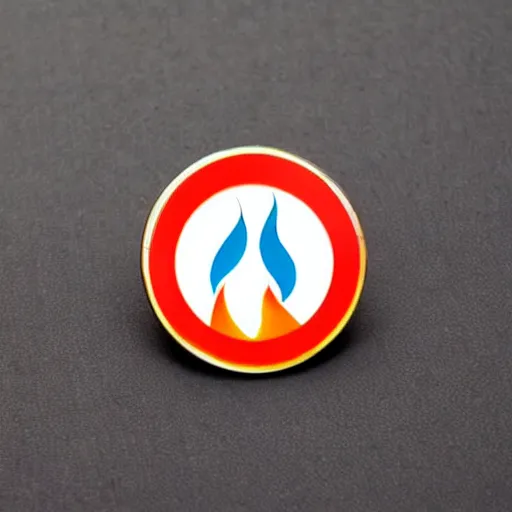 Image similar to a photo of a retro 1 9 6 0 s minimalistic clean fire flames warning label hard enamel pin, studio lighting, behance