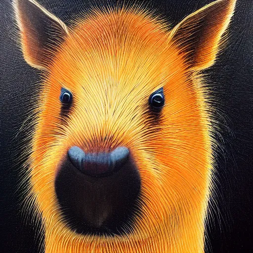 Prompt: a portrait of a capybara who is a hacker, oil painting