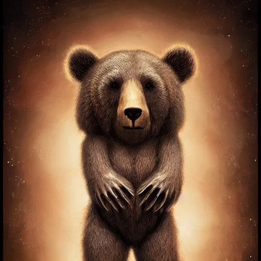 Prompt: sad bear, highly detailed, matte painting, digital art, award-winning art, trending on artstation, detailed, intricate, 8k