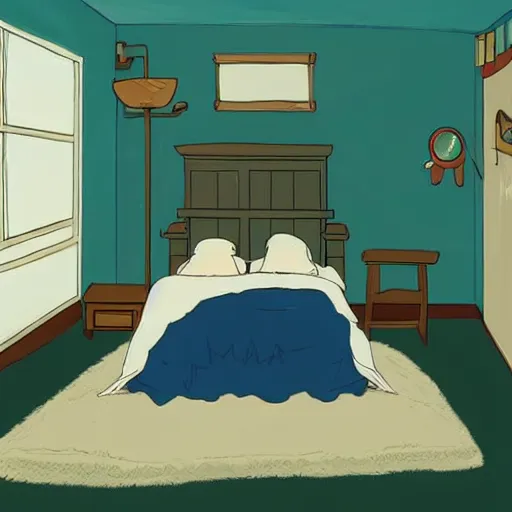 Prompt: a bedroom in the style of studio ghibli