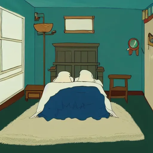 Image similar to a bedroom in the style of studio ghibli