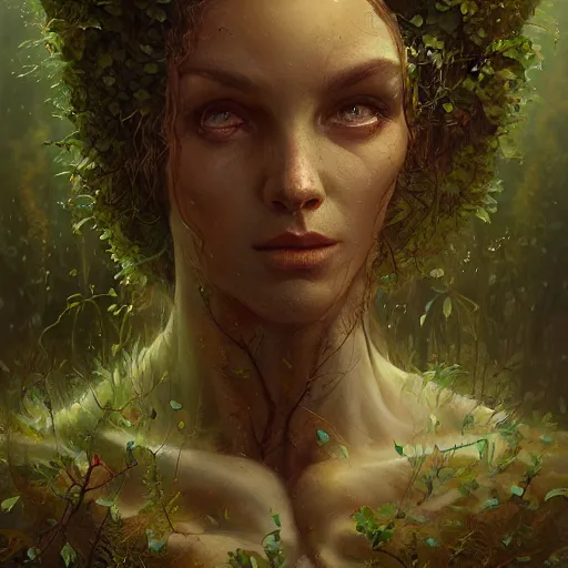 Prompt: head and shoulders, a dryad, by anna podedworna and greg rutkowski, artstation