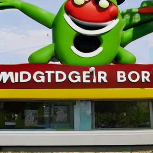 Prompt: advertisement for a mcfrog, a new frog burger from mcdonalds