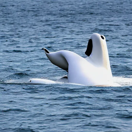 Image similar to lou bega riding a beluga, photograph