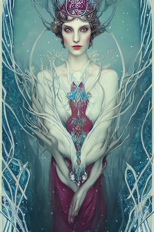 Image similar to jeweled Crown, other worldly, fairy winter court, art nouveau, by Anato Finnstark, Tom Bagshaw, Brom