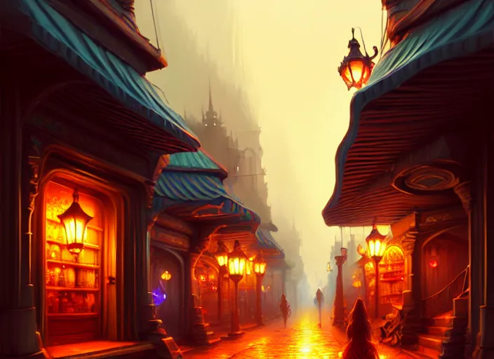 Image similar to a highly detailed bazaar street in the great city of waterdeep, amazing d & d digital painting by anato finnstark, brom digital art, intricate details, ultra realistic, beautiful art, volumetric lighting, ultrarealistic, by art germ, by brom, trending cgsociety, artstation, faerun theme, 8 k