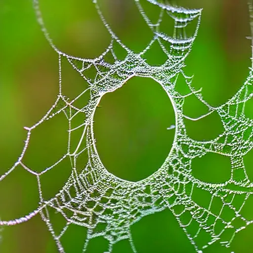 Image similar to an intricate cobweb covered in dew, macro