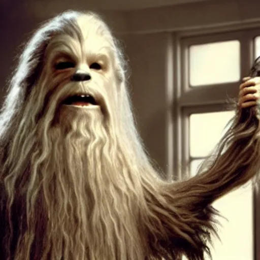 Image similar to gandalf as chewbacca, shampoo commercial