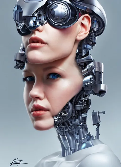 Image similar to portrait of a cyborg woman who turns her head to the ((((((right))))) left+3500 (((((up))))) (((((down))))) by Artgerm,eyes closed , biomechanical, hyper detailled, trending on artstation