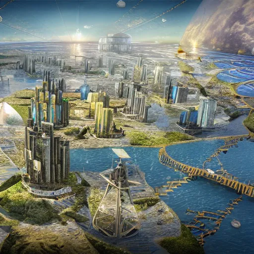 Image similar to solarpunk sea city, highly detailed, 4k, HDR, smooth, sharp focus, hyper realistic, high resolution