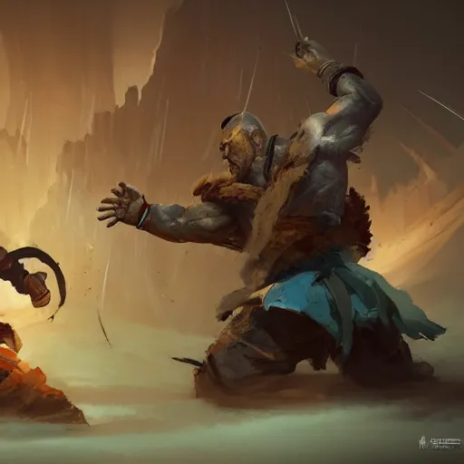 Image similar to monk fighting an orc, martial arts, 8k, sharp high quality artwork in style of Jose Daniel Cabrera Pena and Greg Rutkowski, concept art by Tooth Wu, blizzard warcraft artwork