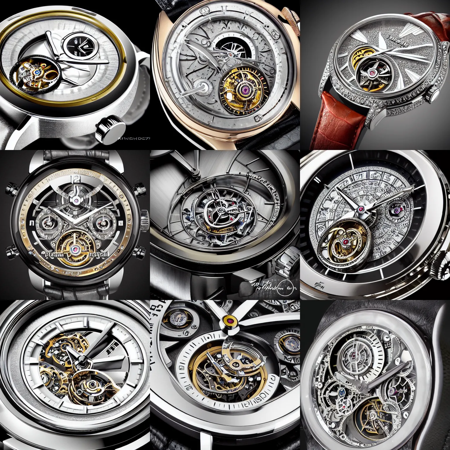 Prompt: a retro futuristic tourbillon watch, extremely detailed, highly intricate, product photography