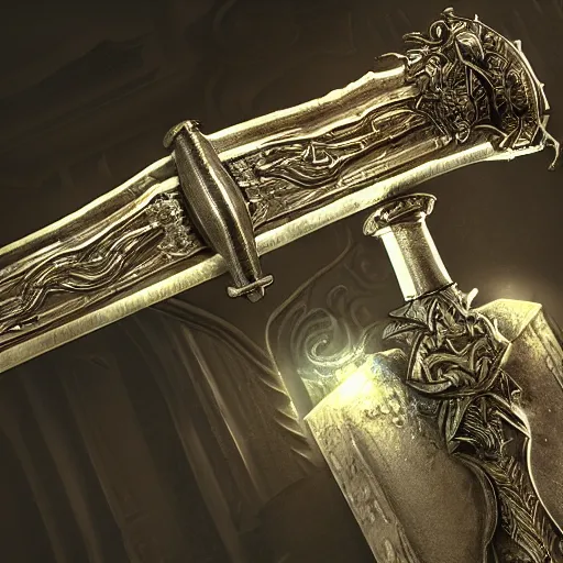 Image similar to magical sword, intricate, artstation, dramatic lighting