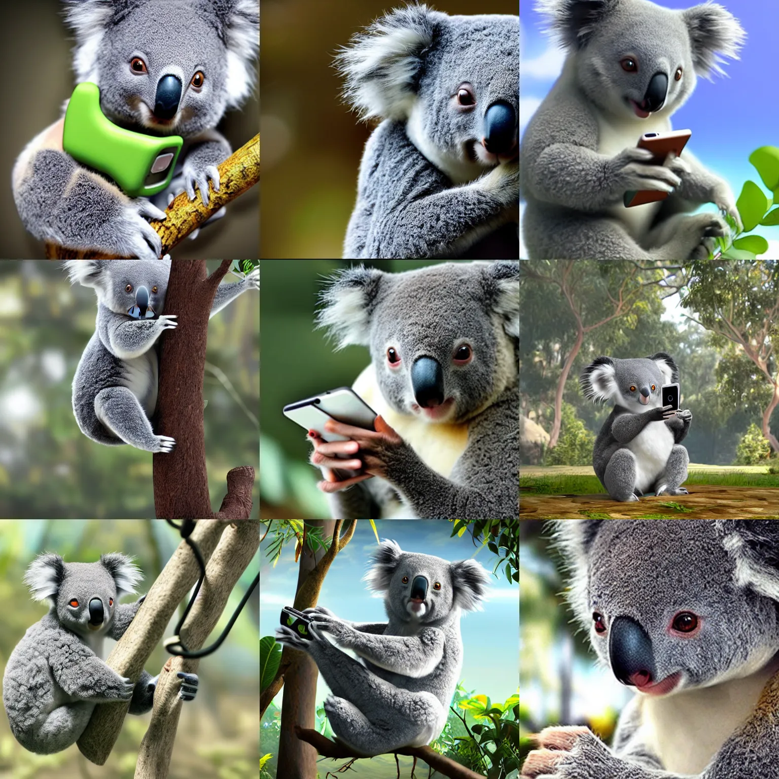 Prompt: a koala using mobile phone, unreal engine