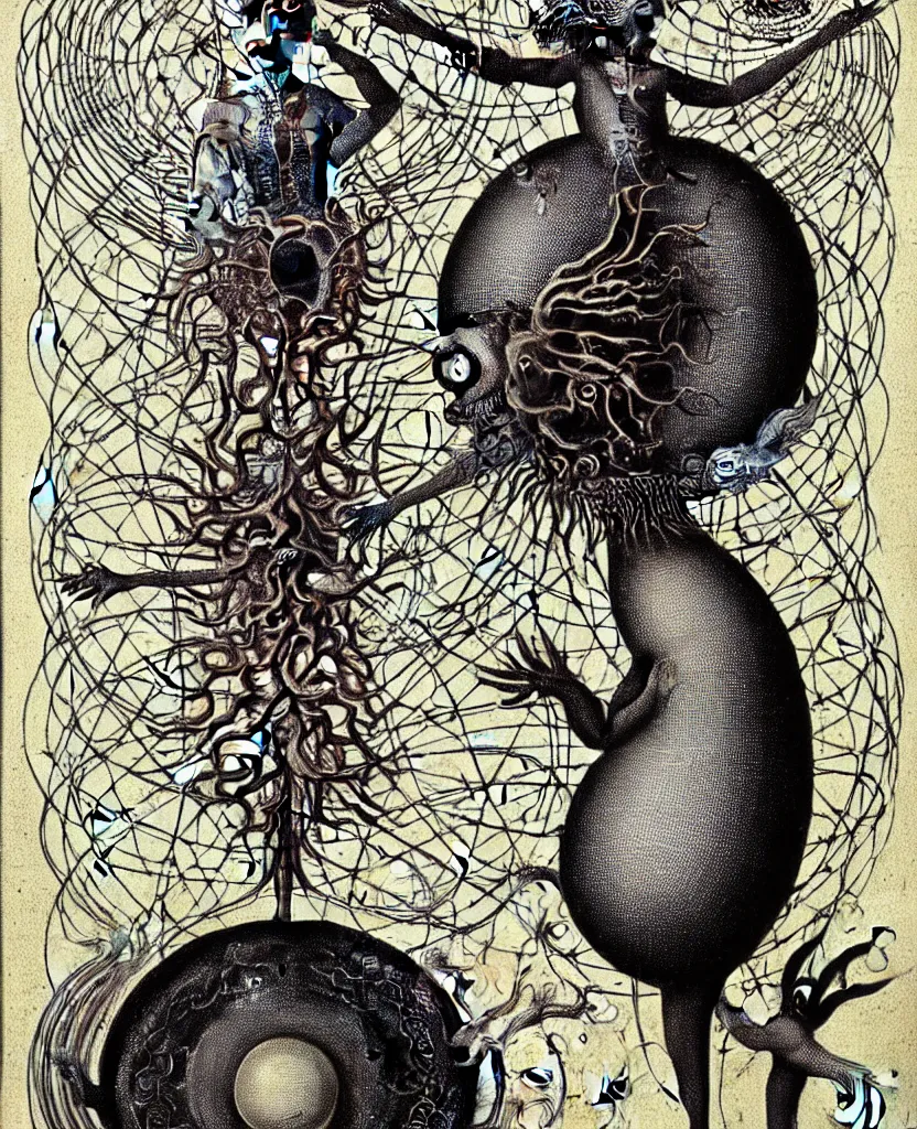 Image similar to whimsical freaky creature sings a unique canto about'as above so below'being ignited by the spirit of haeckel and robert fludd, breakthrough is iminent, glory be to the magic within, painted by ronny khalil