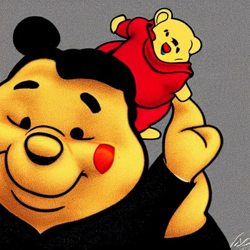 Image similar to drawing of xi jinping with the body of winnie the pooh and the head of xi jinping