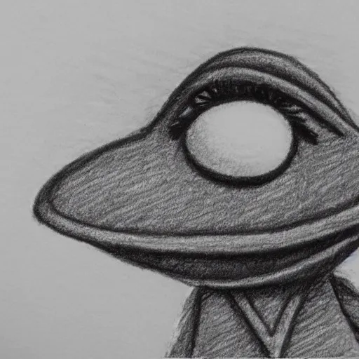 Prompt: pencil sketch of a sad kermit the frog face