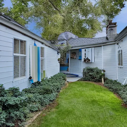 Prompt: real estate photos of a home that has a really bad smurf infestation.