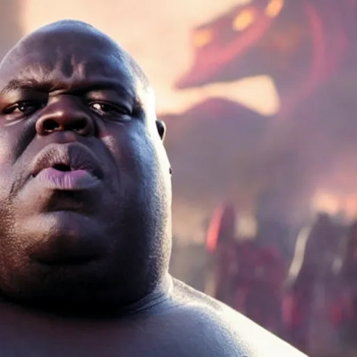 Prompt: Still of the Notorious BIG as Thanos in Avengers: Infinity War (2018)