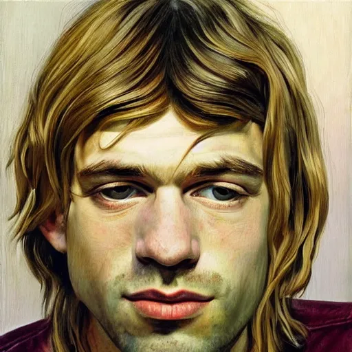 Image similar to high quality high detail painting by lucian freud, hd, portrait of kurt cobain