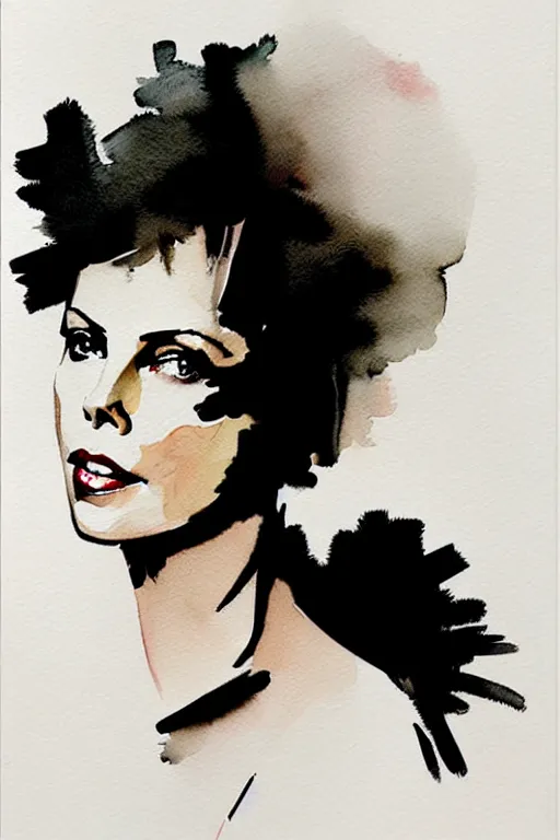 Image similar to charlize theron, watercolor portrait by David downton