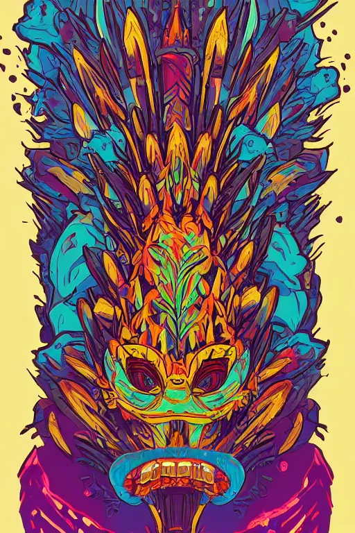 Image similar to animal mask totem roots flower tribal feather gemstone plant wood rock shaman vodoo video game vector cutout illustration vivid multicolor borderlands comics by josan gonzales and dan mumford radiating a glowing aura