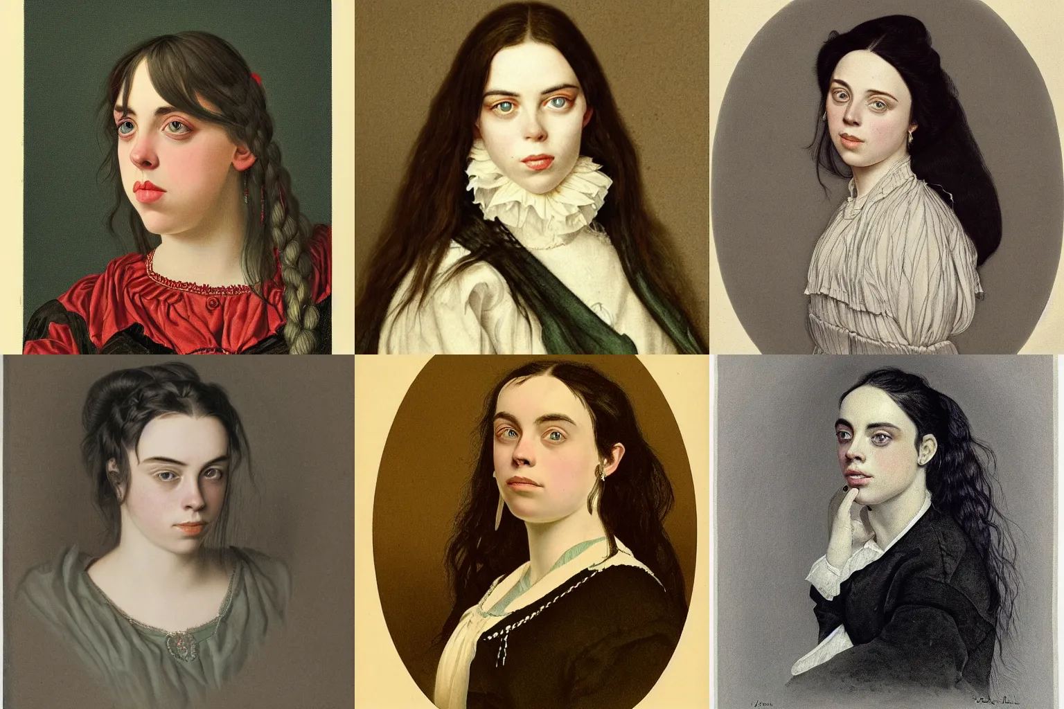 Prompt: Portrait of Billie Eilish, romantic, illustration, highly detailed, by Joseph Karl Stieler