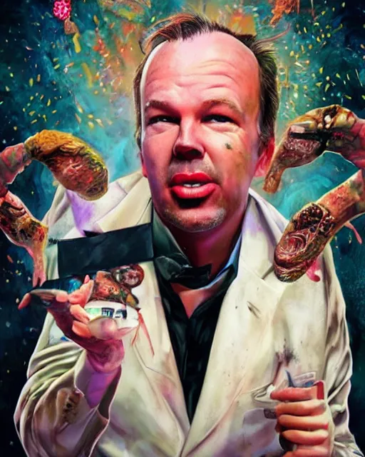 Prompt: hyper realistic doug stanhope in a strip club after eating 3 mg of lsd dof hdr art by aleksi briclot and alexander'hollllow'fedosav and laura zalenga