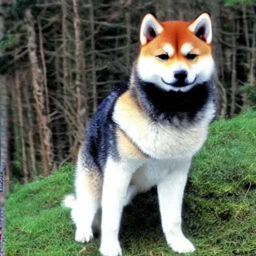 Prompt: crossbreed of a shiba inu and a norwegian forest cat, photo