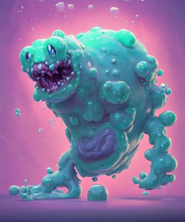 Image similar to an ooze slime creature in a pokemon artstyle, adorable and whimsical, fantasy, elegant, crisp 8 k line work, rim light, digital painting, artstation, unreal engine, octane render, concept art, matte, sharp focus, illustration, art by james jean and justin gerard and josan gonzalez