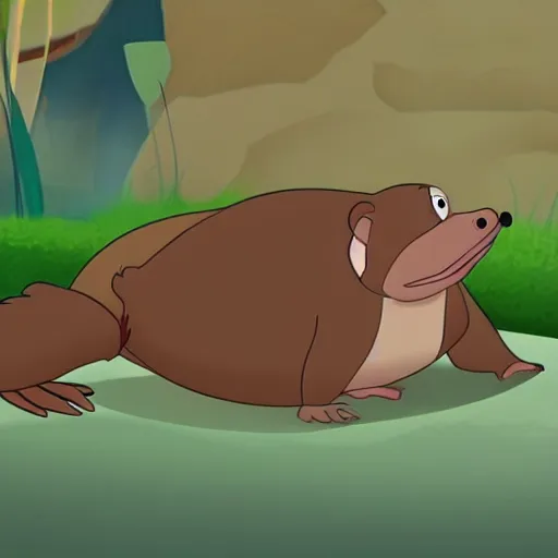 Image similar to a disney animated cartoon of a friendly platypus