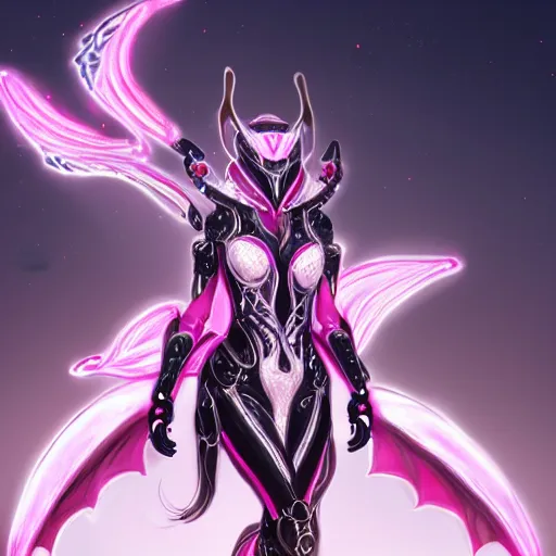 Image similar to highly detailed exquisite fanart, of a beautiful female warframe, but as a cute anthropomorphic robot dragon, glowing eyes and robot dragon head, off-white plated armor, bright Fuchsia skin, elegant pose, full body shot, epic cinematic shot, realistic, professional digital art, high end digital art, sci fi, DeviantArt, artstation, Furaffinity, 8k HD render, epic lighting, depth of field