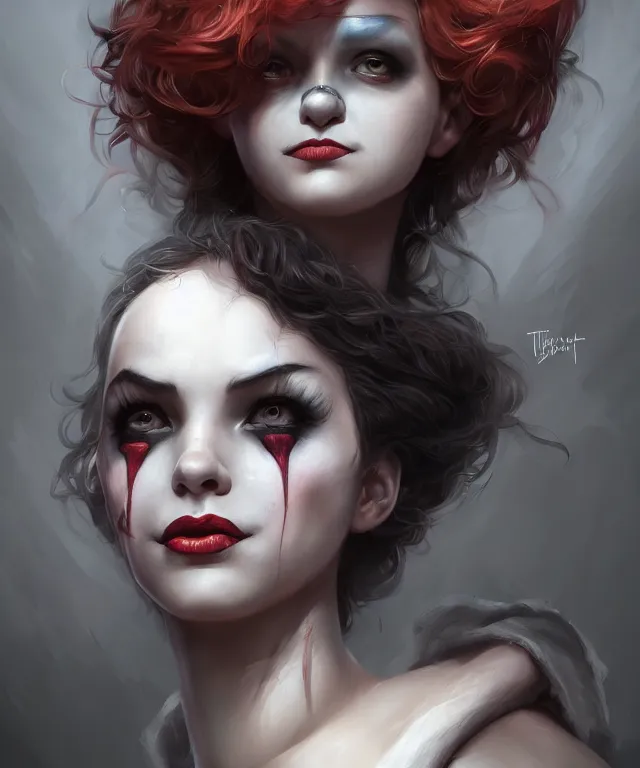 Prompt: clown by charlie bowater and titian and artgerm, full body portrait, intricate, face, elegant, beautiful, highly detailed, dramatic lighting, sharp focus, trending on artstation, artstationhd, artstationhq, unreal engine, 4 k, 8 k