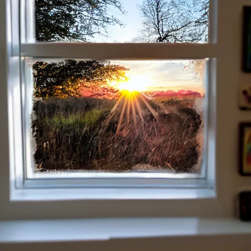 Prompt: sleepy anonymous art junky at computer, beautiful sunrise through wide window