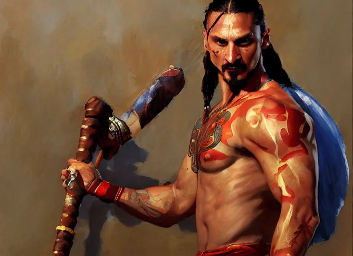Prompt: a highly detailed beautiful portrait of zlatan ibrahivomic as kratos, by gregory manchess, james gurney, james jean